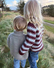 Dreng med grå Zipper Sweater Junior og pige med bordeaux og blå Key Sweater Junior set bagfra